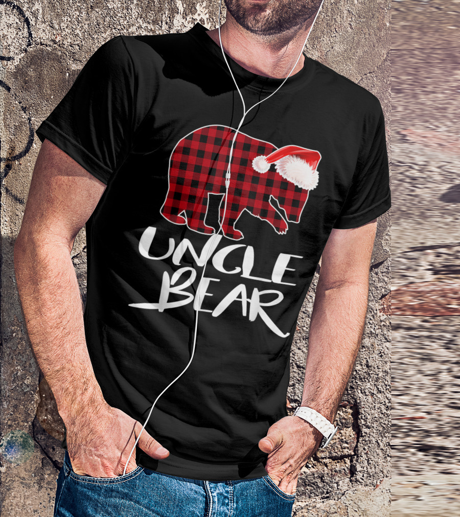 UNCLЕ BЕAR Rеd Plaid Santa Hat T-Shirt