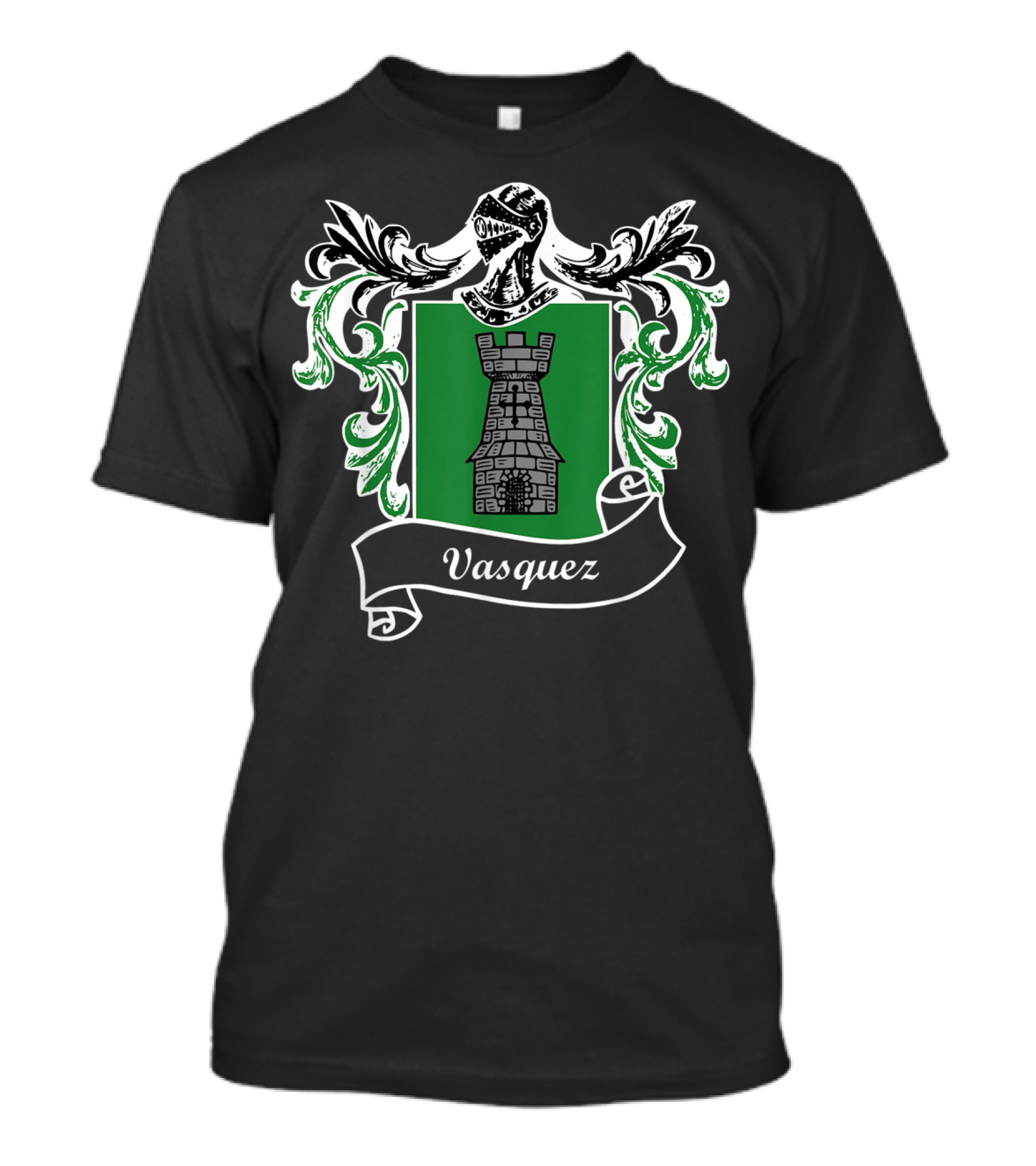 Vasquez Family Coat Of Arms Surname Tower Emblem Crest T-Shirt