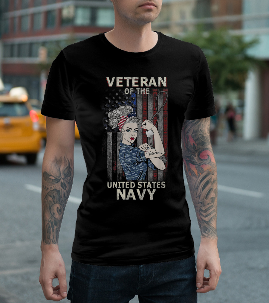 Veteran Of The United States Navy Patriotic Rosie T-Shirt
