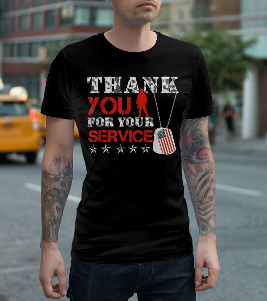 Thank You For Your Service Dog Tags Stars Patriot Soldier T-Shirt