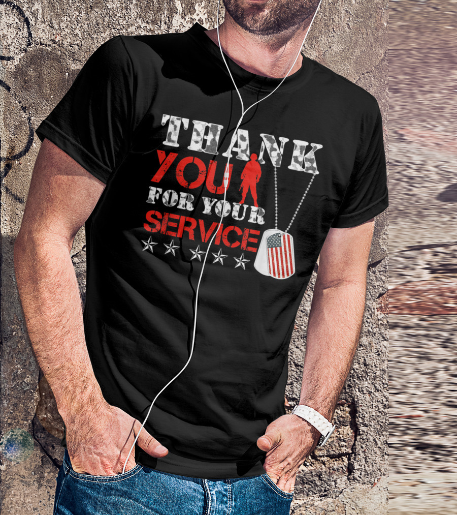 Thank You For Your Service Dog Tags Stars Patriot Soldier T-Shirt