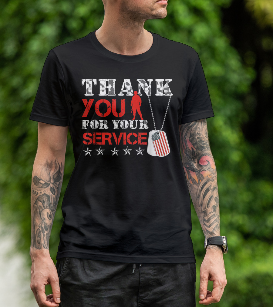 Thank You For Your Service Dog Tags Stars Patriot Soldier T-Shirt