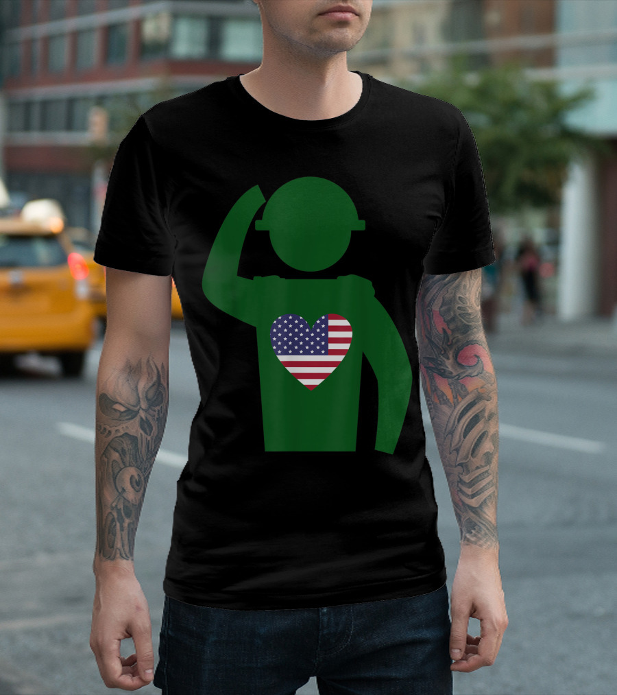 Veterans Day Patriot Soldier with Heart in USA Flag T-Shirt