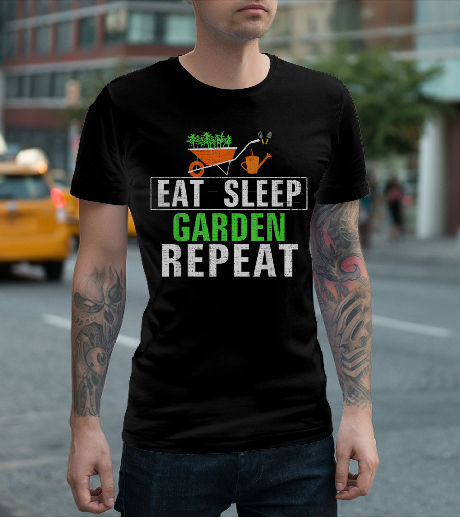 Eat Sleep Garden Repeat Vintage Gardening Tools T-Shirt