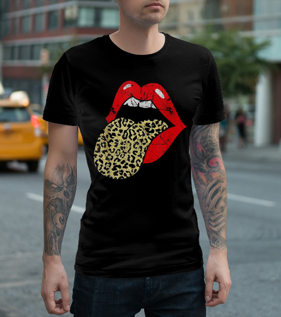 Vintage Red Lips Leopard Tongue Trendy Animal Iconic T-Shirt