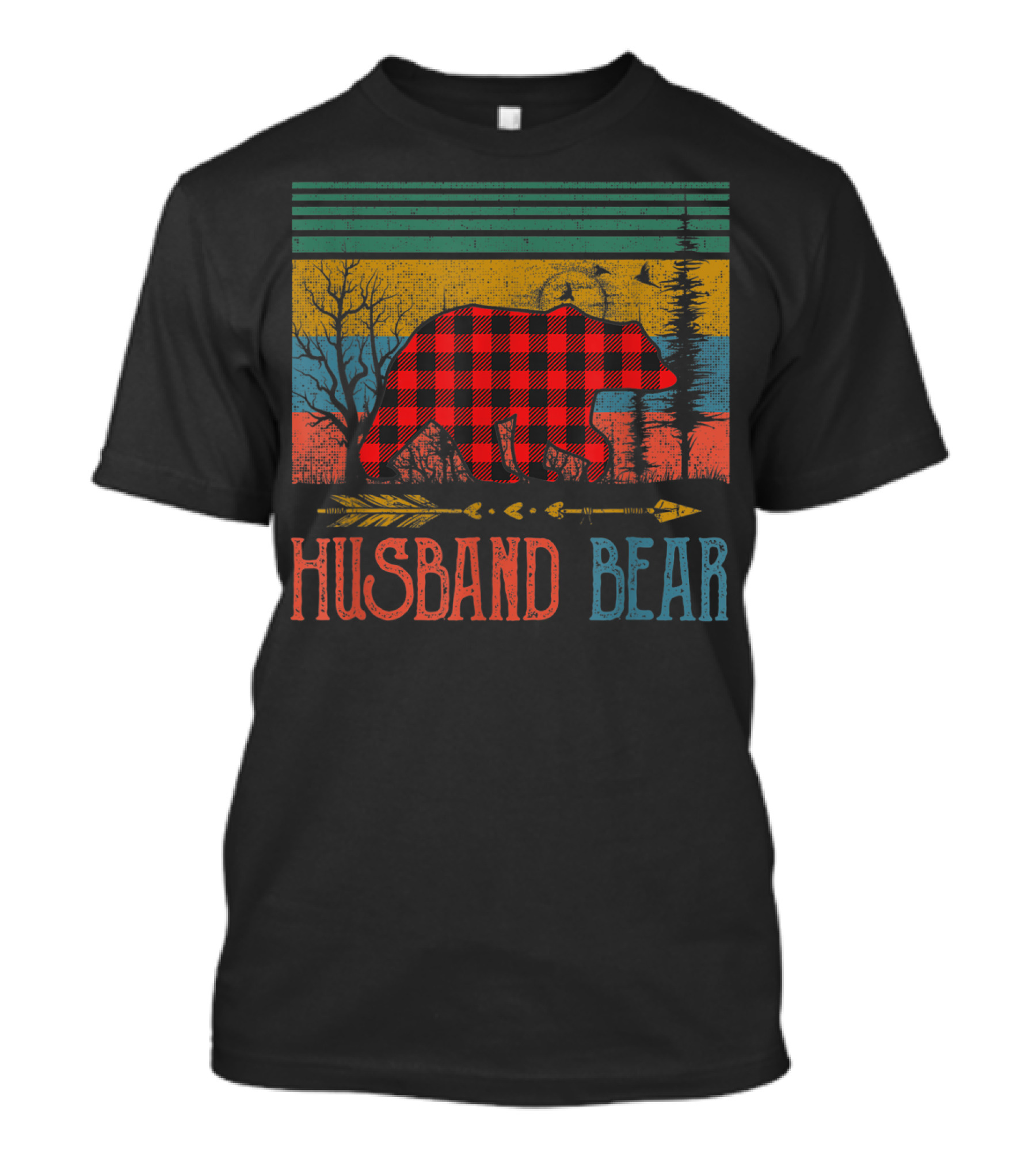 Vintage Retro Red Plaid Husband Bear Buffalo Christmas T-Shirt