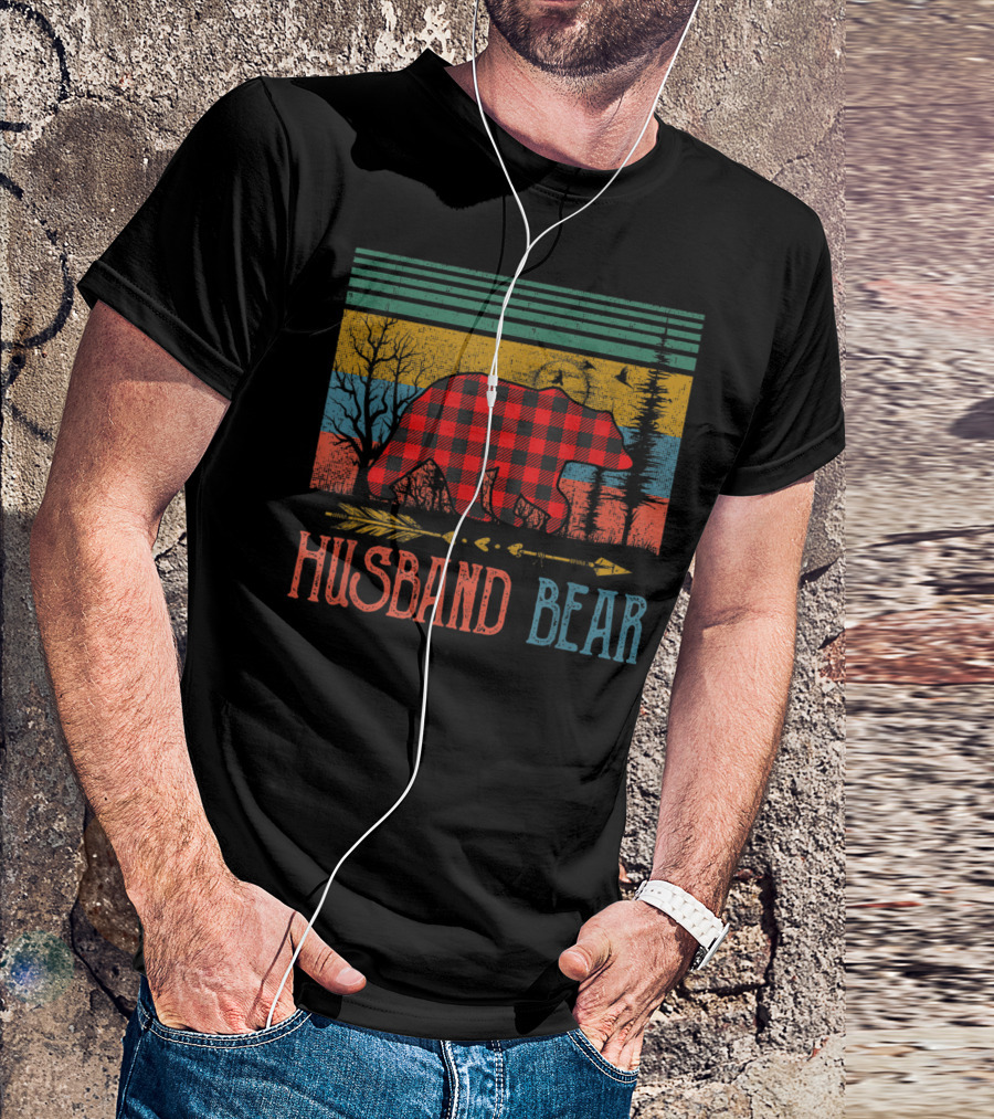 Vintage Retro Red Plaid Husband Bear Buffalo Christmas T-Shirt
