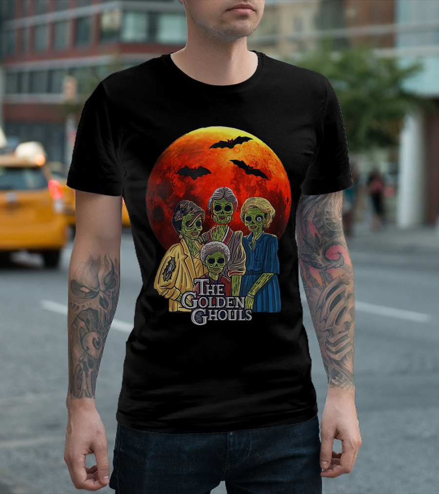Golden Ghouls Vintage Sunset Zombies Moon Bats T-Shirt