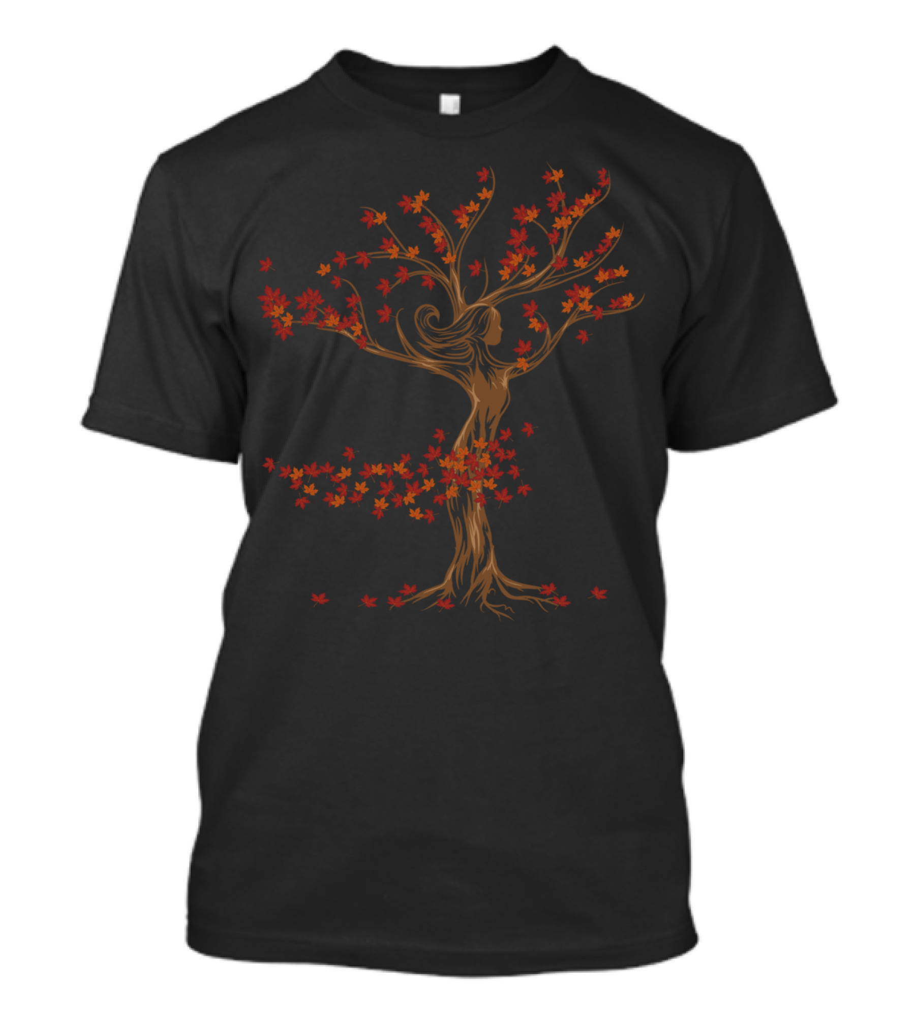 Windswept Autumn Tree Spirit Dryad With Falling Leaves T-Shirt
