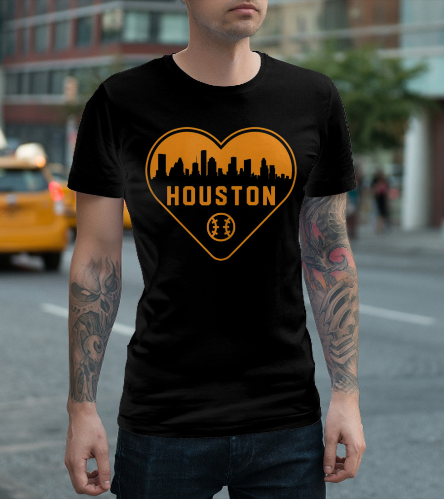 Houston Baseball Heart City Skyline T-Shirt