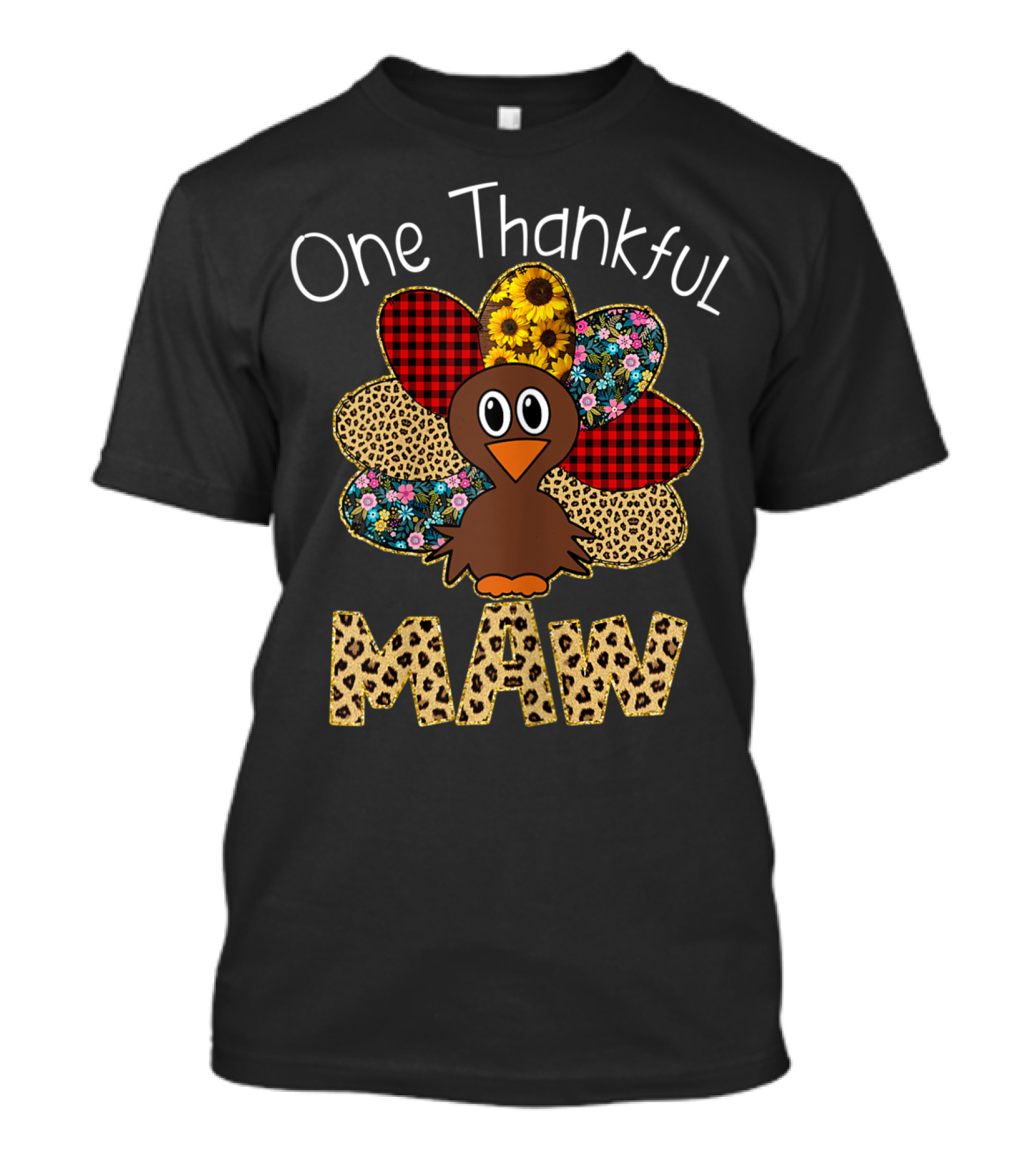 One Thankful Maw Sunflower Leopard Turkey T-Shirt
