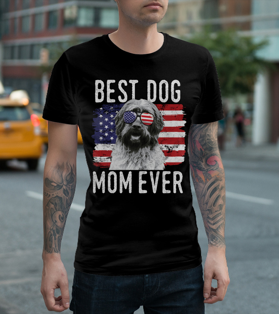 Best Dog Mom Ever American Flag Wirehaired Sunglasses T-Shirt