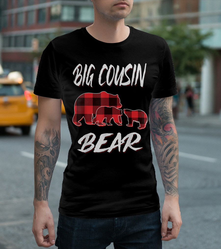 Big Cousin Bear Red Plaid Family Trio T-Shirt