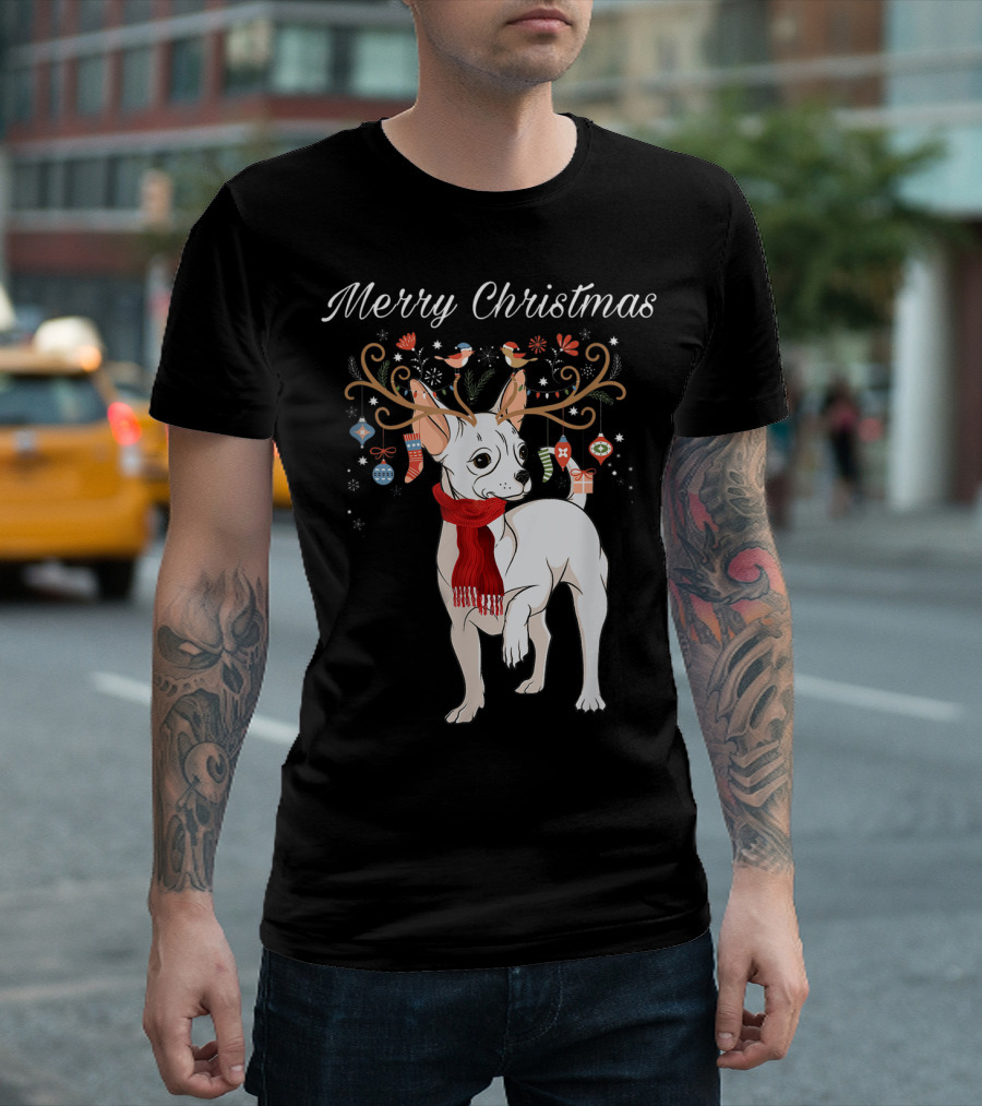 Merry Christmas Chihuahua Dog Xmas Holiday Reindeer Antlers Decor T-Shirt