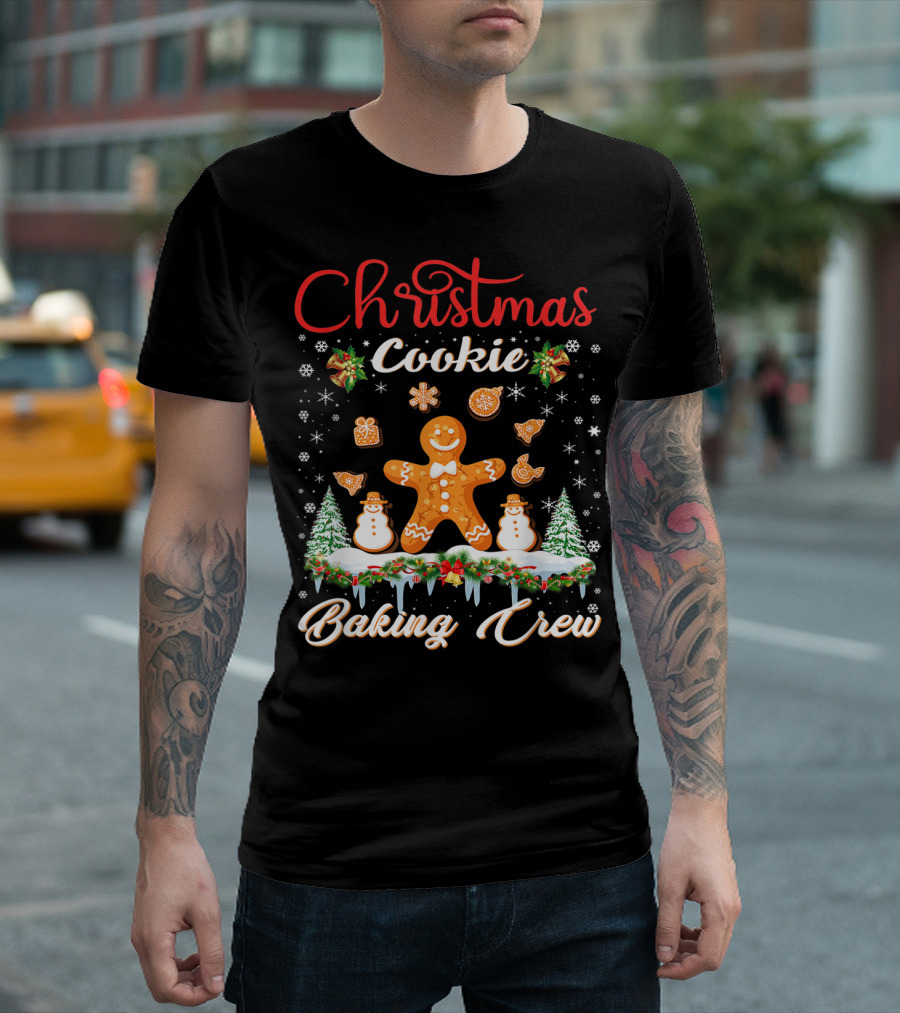 Christmas Cookie Baking Crew Gingerbread Snowflakes and Holly T-Shirt