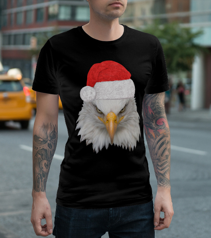 Christmas Bald Eagle With Santa Hat Patriotic Eagle T-Shirt