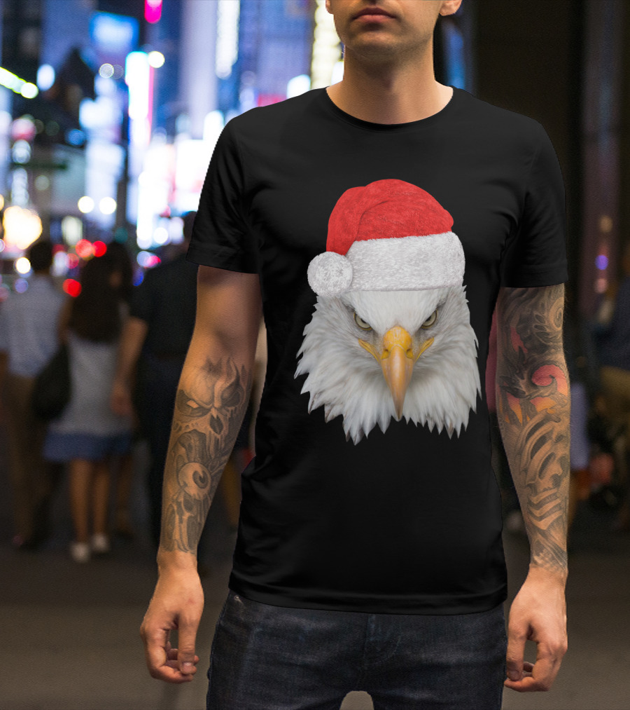 Christmas Bald Eagle With Santa Hat Patriotic Eagle T-Shirt