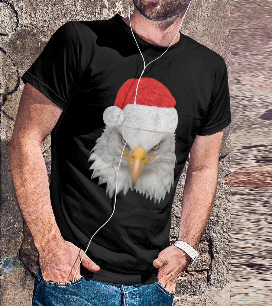 Christmas Bald Eagle With Santa Hat Patriotic Eagle T-Shirt
