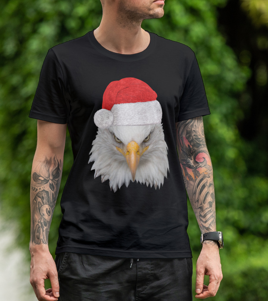 Christmas Bald Eagle With Santa Hat Patriotic Eagle T-Shirt