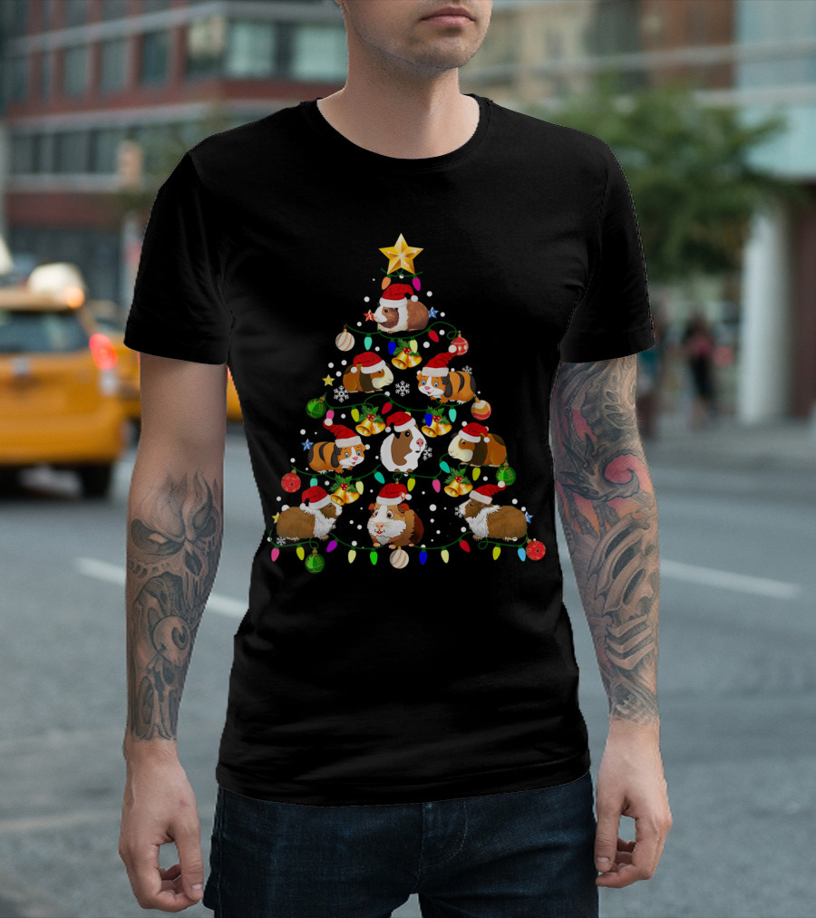 Cute Guinea Pig Christmas Tree Santa Hats Holiday Decor T-Shirt