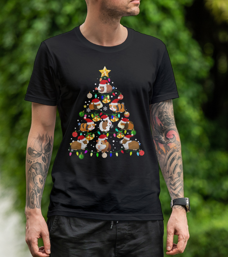 Cute Guinea Pig Christmas Tree Santa Hats Holiday Decor T-Shirt