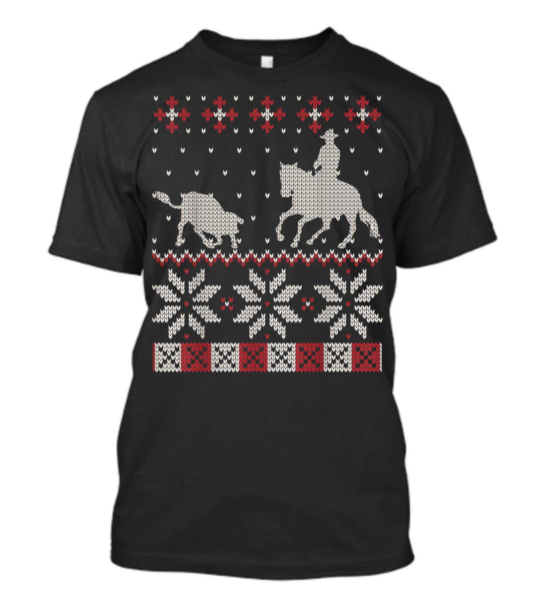 Cutting Horse Ugly Christmas Sweater Western Pattern Snowflake T-Shirt