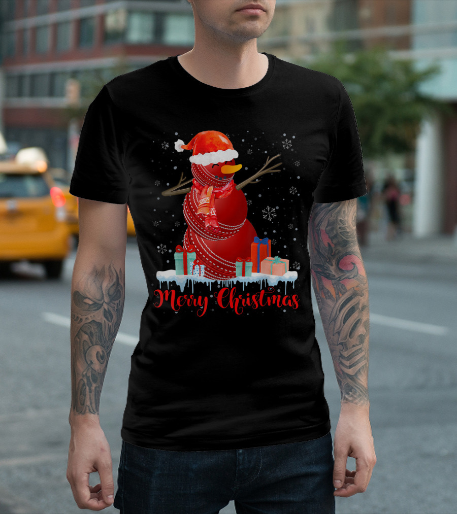 Merry Christmas Dabbing Snowman in Santa Hat with Gifts T-Shirt