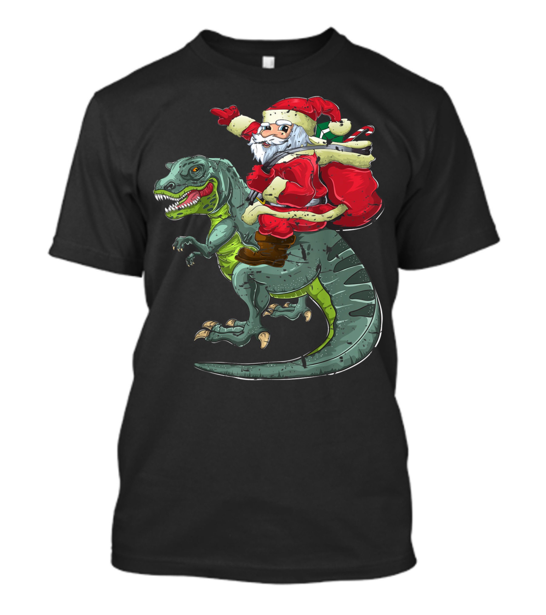 Dinosaur Santa Riding T-Rex Christmas Boys Men Xmas T-Shirt