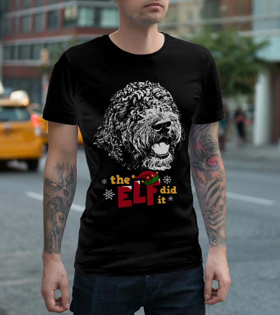 The Elf Did It Funny Spanish Water Dog T-Shirt