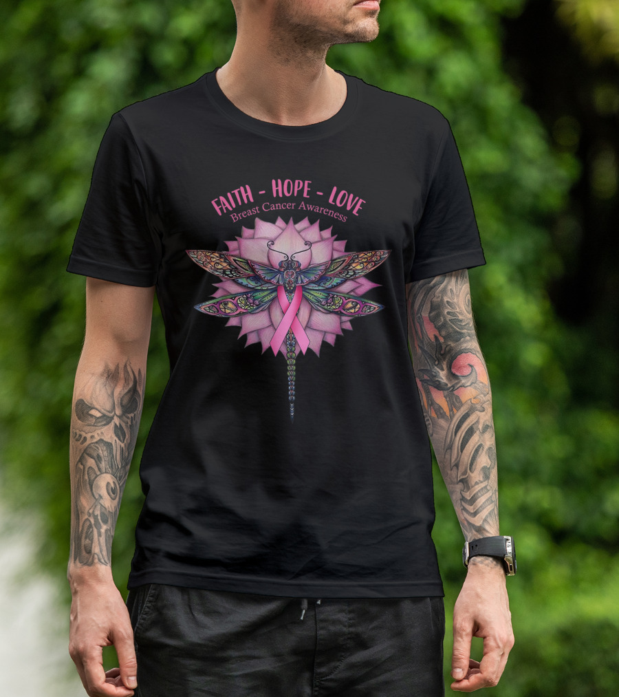 FAITH HOPE LOVE Breast Cancer Awareness Dragonfly T-Shirt