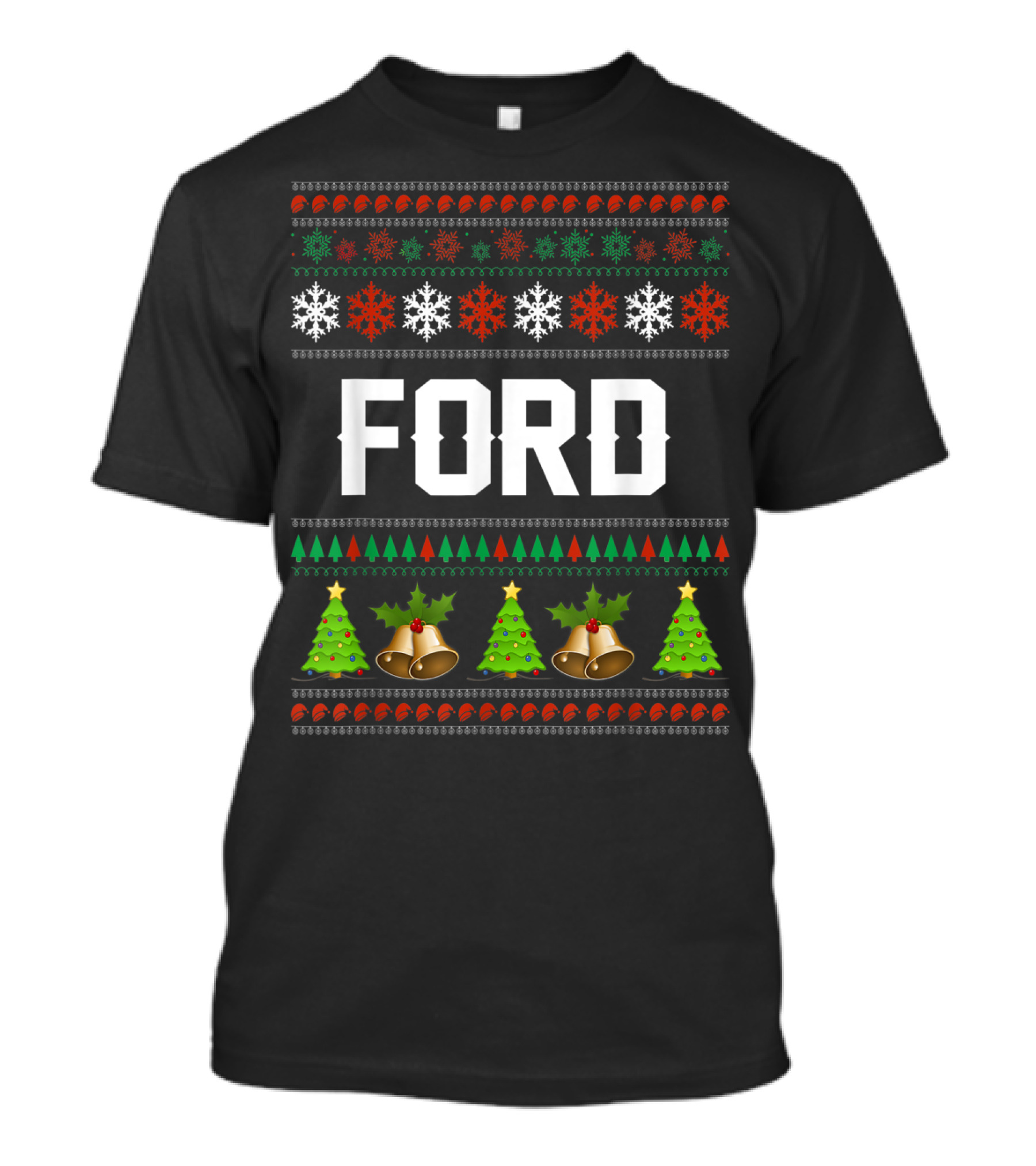 FORD Christmas Trees Snowflakes Bells Holiday T-Shirt
