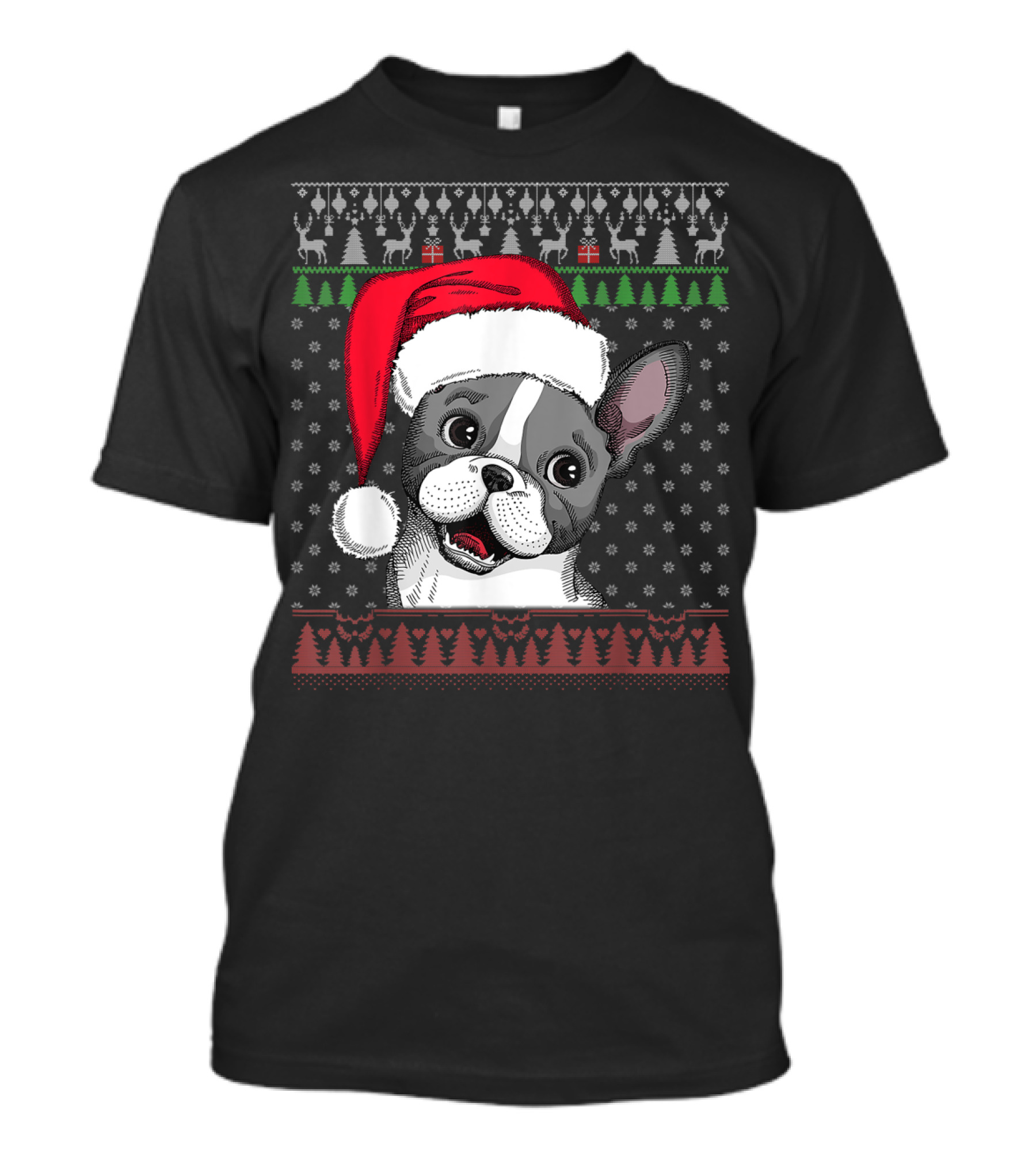 French Bulldog Santa Hat Christmas T-Shirt