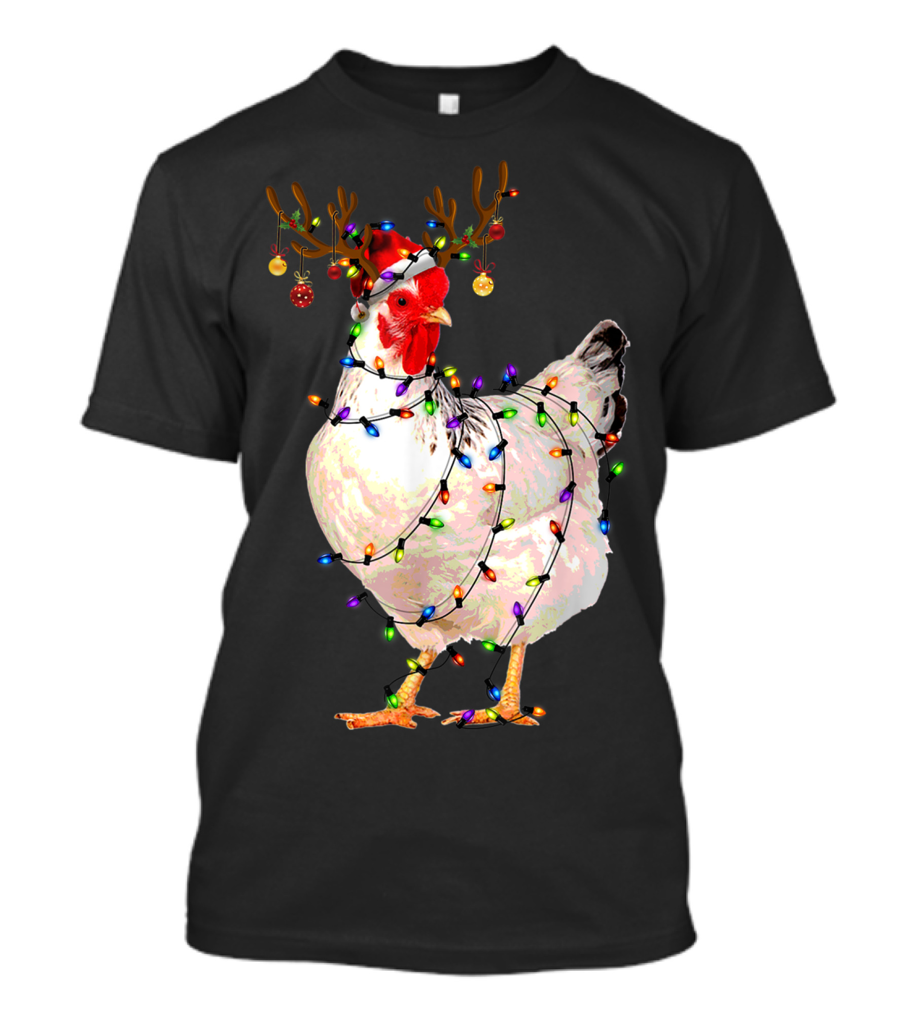 Funny Chicken Christmas Reindeer Lights T-Shirt