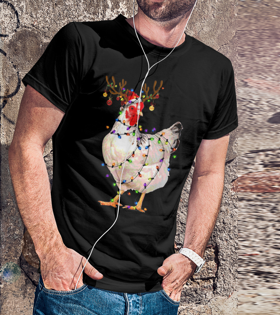 Funny Chicken Christmas Reindeer Lights T-Shirt