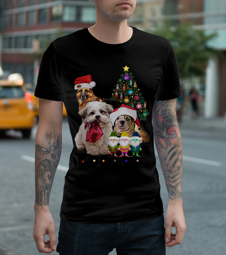 Funny Dogs Friends Christmas Tree Xmas Elf T-Shirt