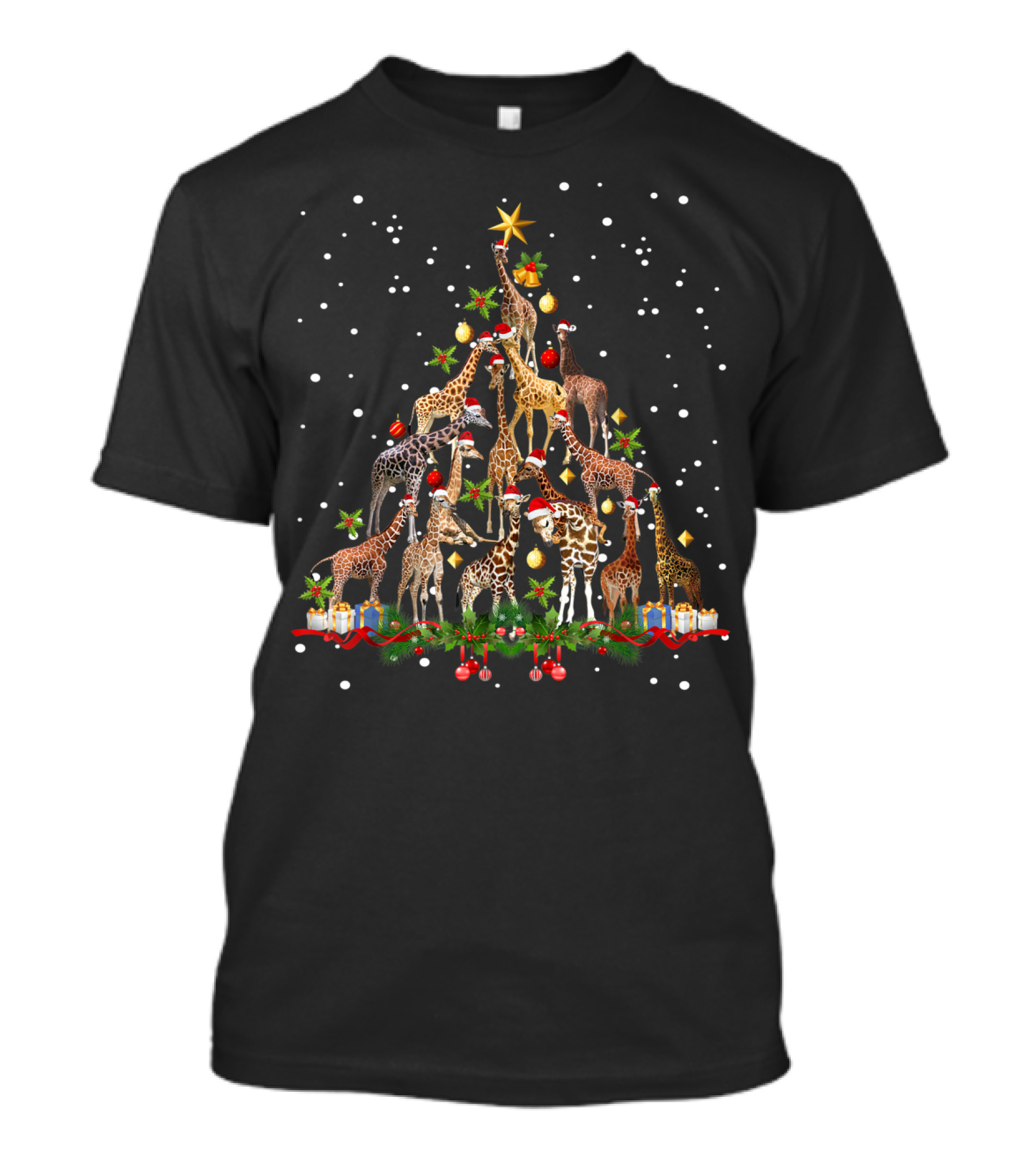 Funny Giraffe Santa Hat Christmas Tree Ornament Decor T-Shirt