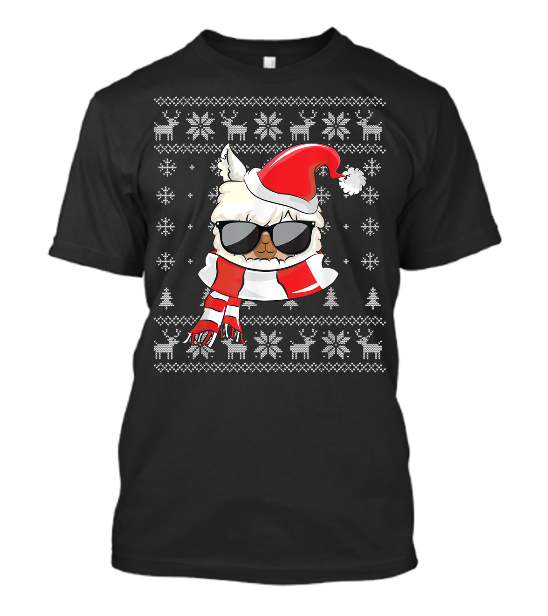 Santa Llama Lover Funny Llama Wearing Sunglasses Ugly Christmas T-Shirt