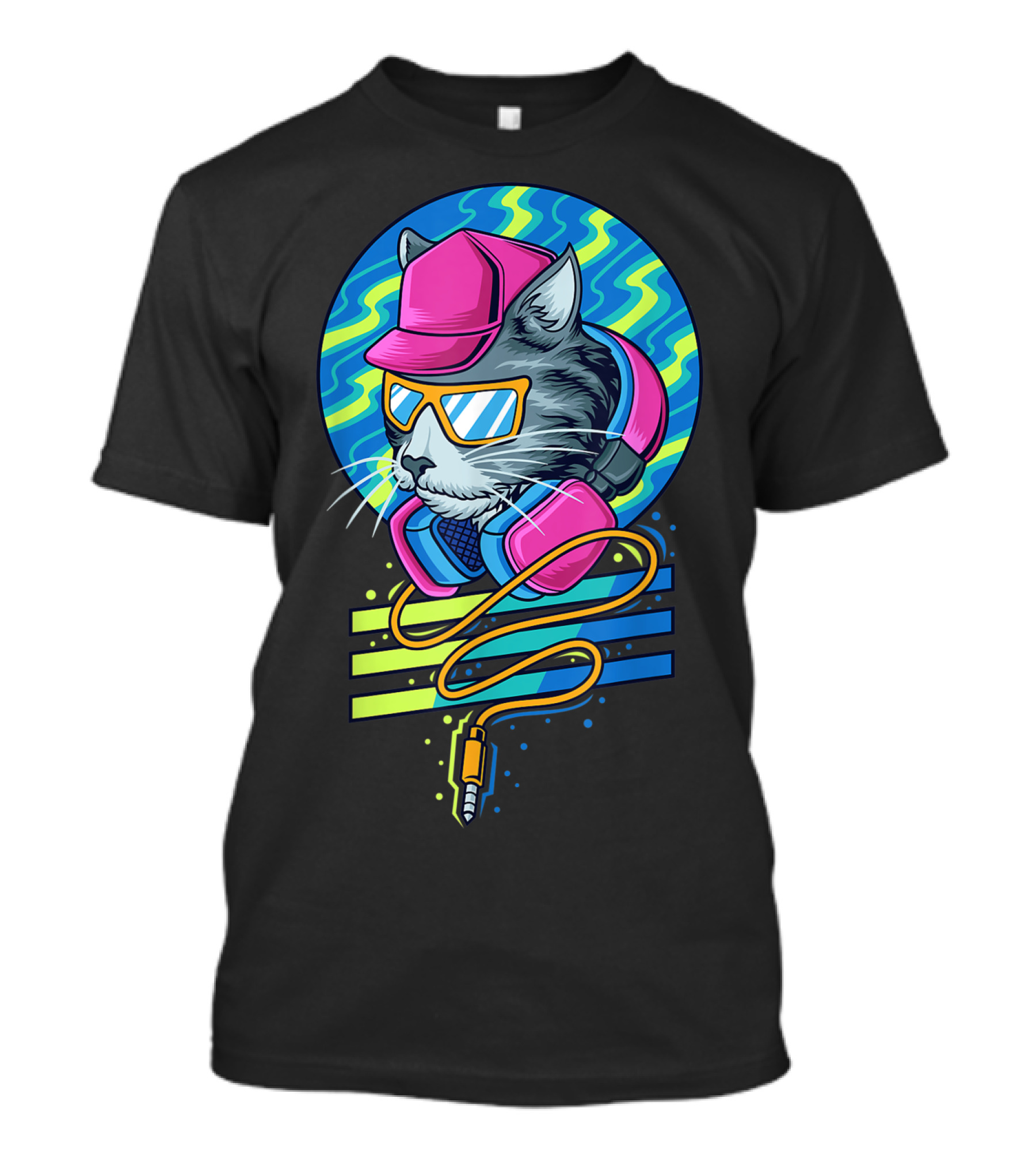 Funny Punk DJ Cat Music Swag Kitty With Headphones And Sunglasses T-Shirt