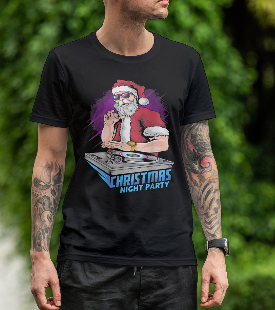 Funny Santa Claus Christmas DJ Xmas Music Night Party T-Shirt