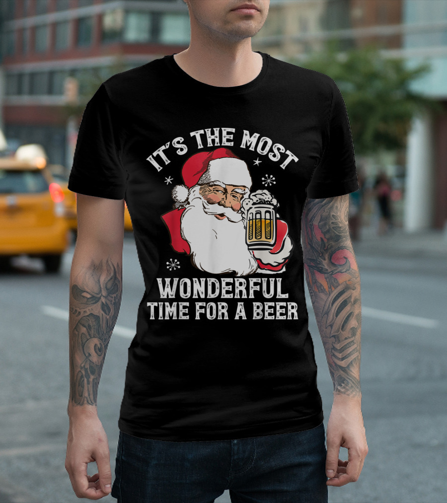 It's The Most Wonderful Time for a Beer Funny Santa Claus T-Shirt