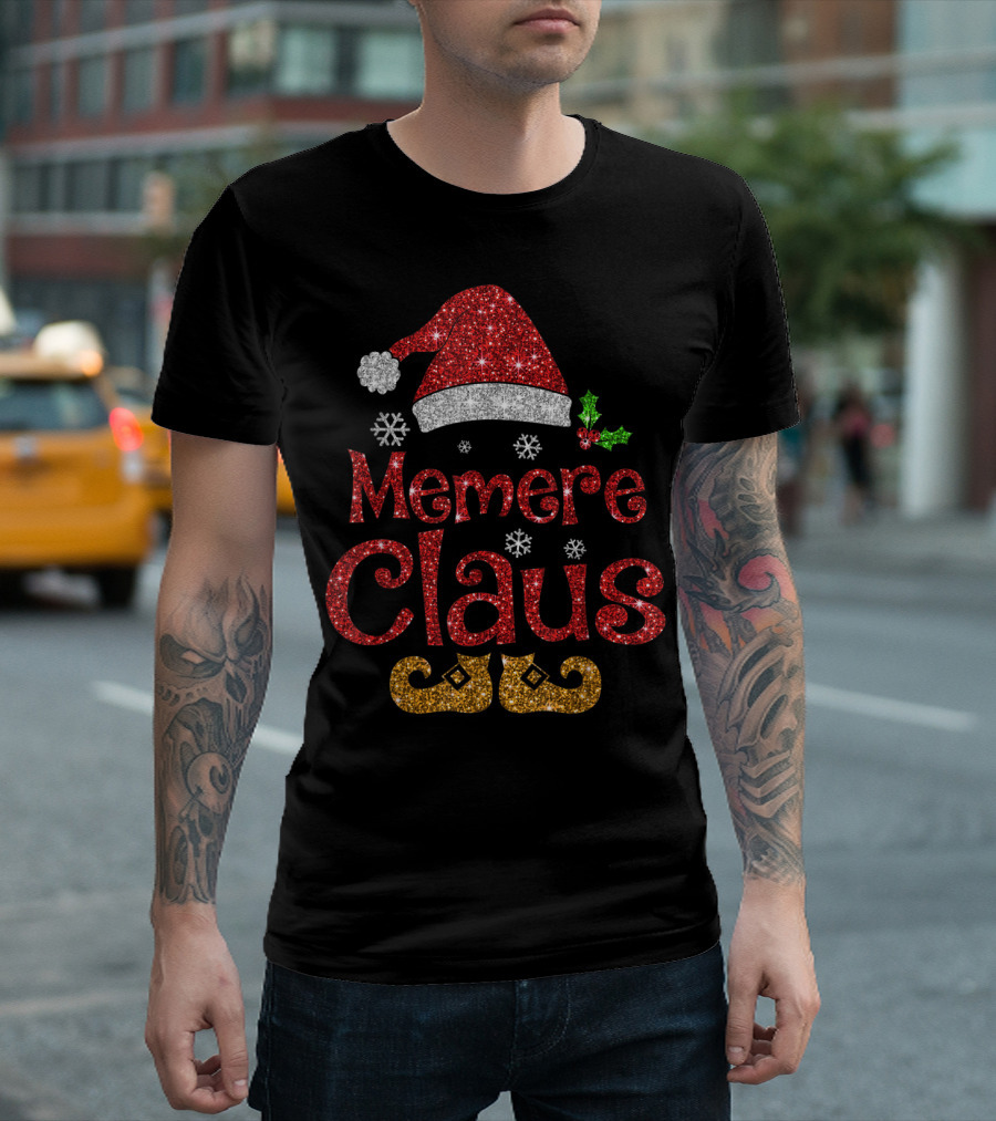 Memere Claus Glitter Santa Hat and Elf Shoes T-Shirt