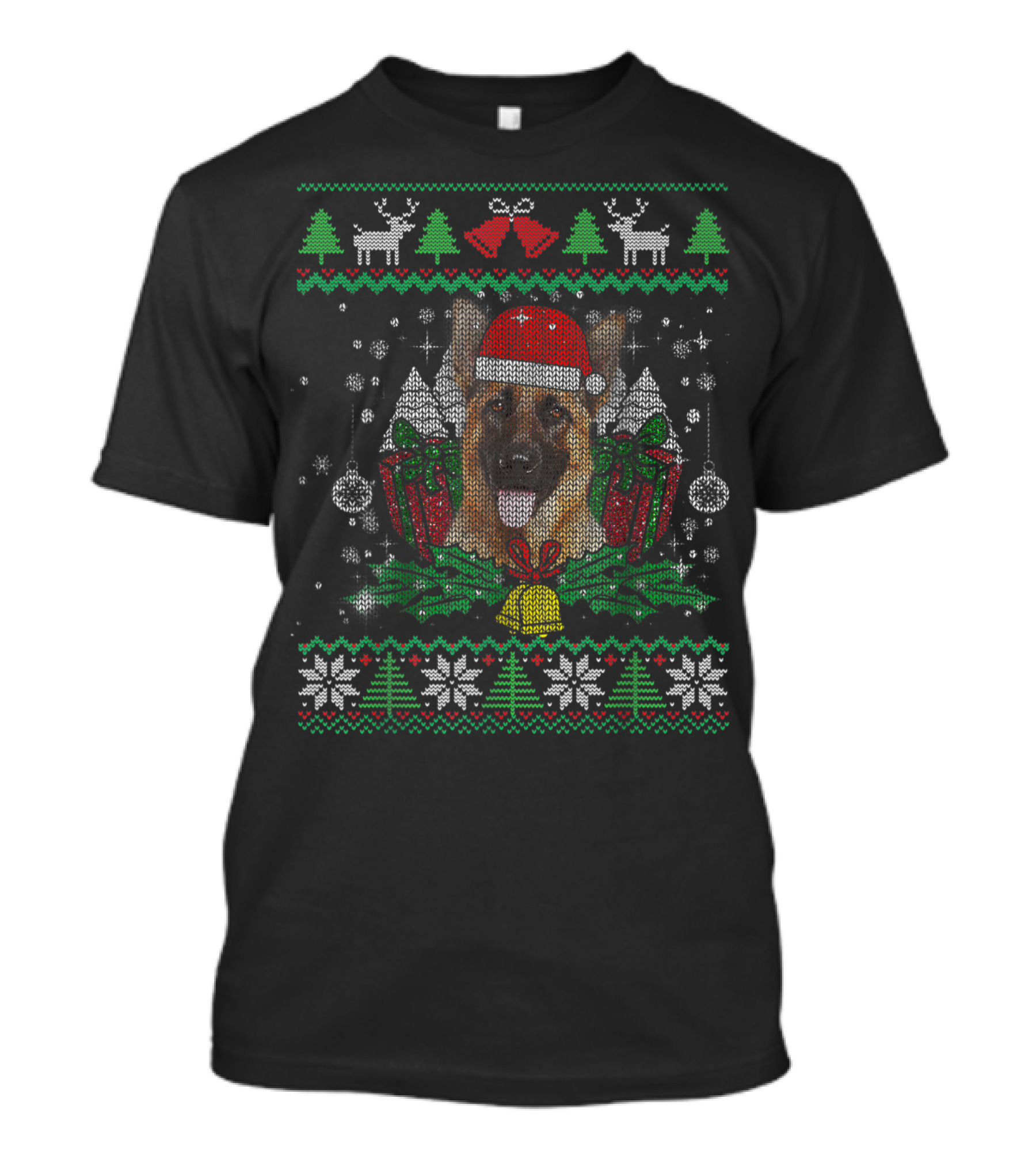 German Shepherd Santa Hat Christmas Ugly T-Shirt