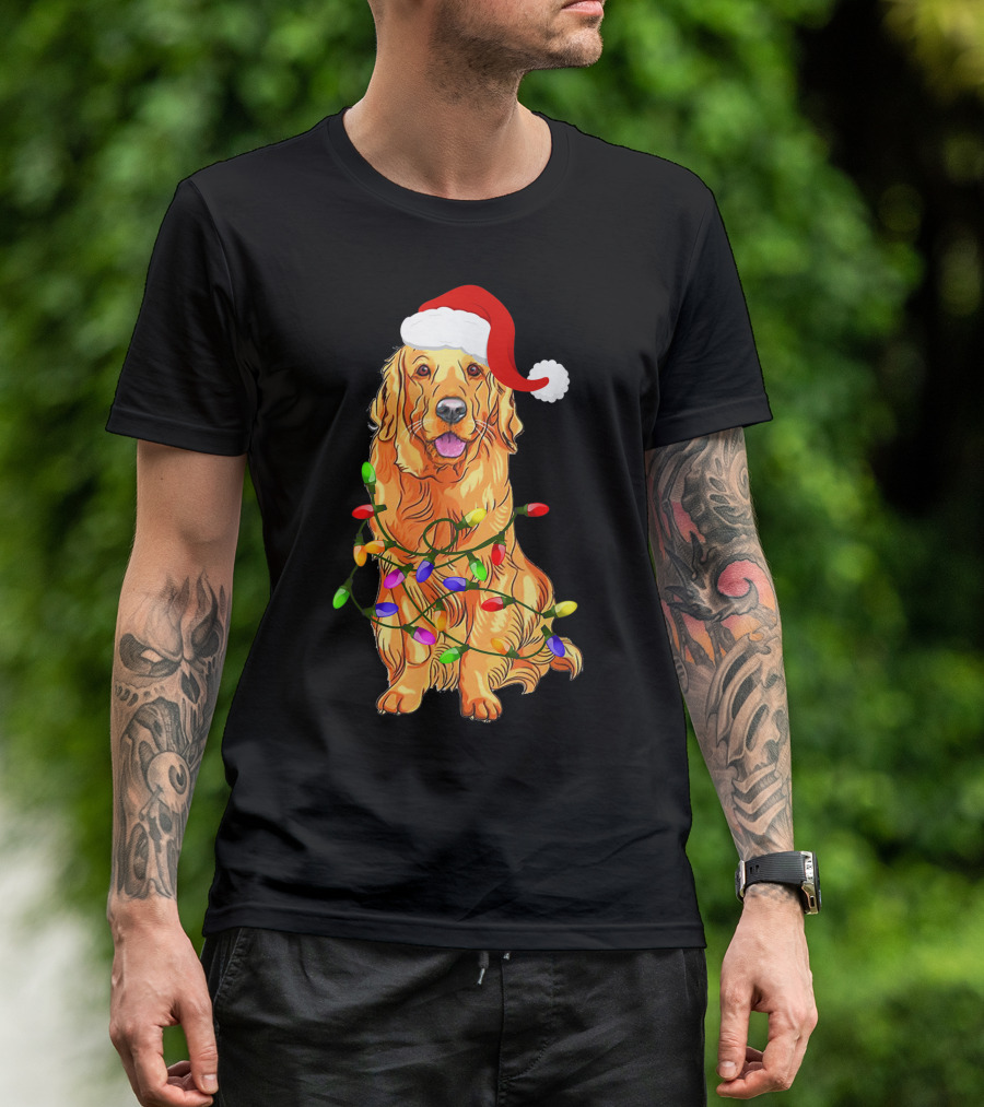 Golden Retriever Santa Christmas Lights T-Shirt