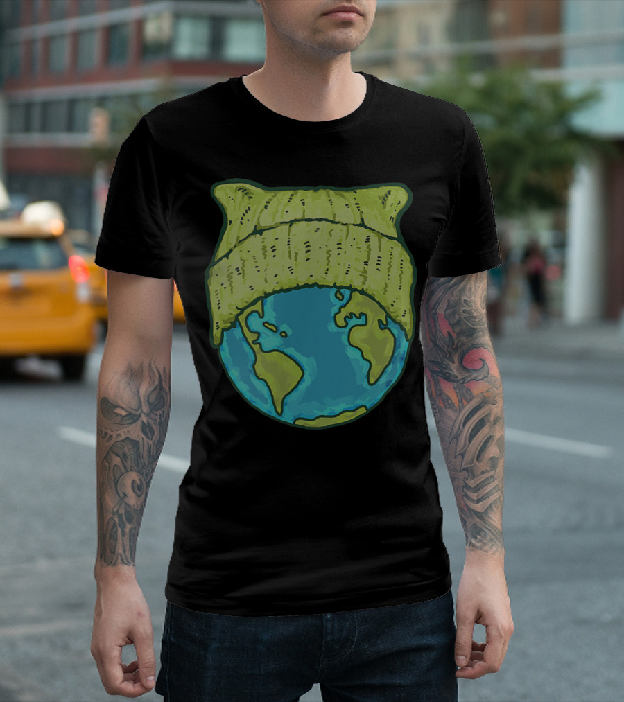 Green Cat Hat on Earth T-Shirt