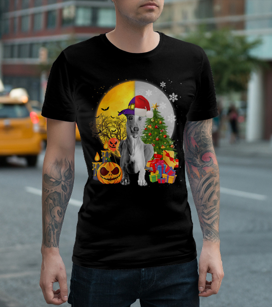 Greyhound Halloween Christmas Tree Santa Hat Jack-o'-Lantern Gifts T-Shirt