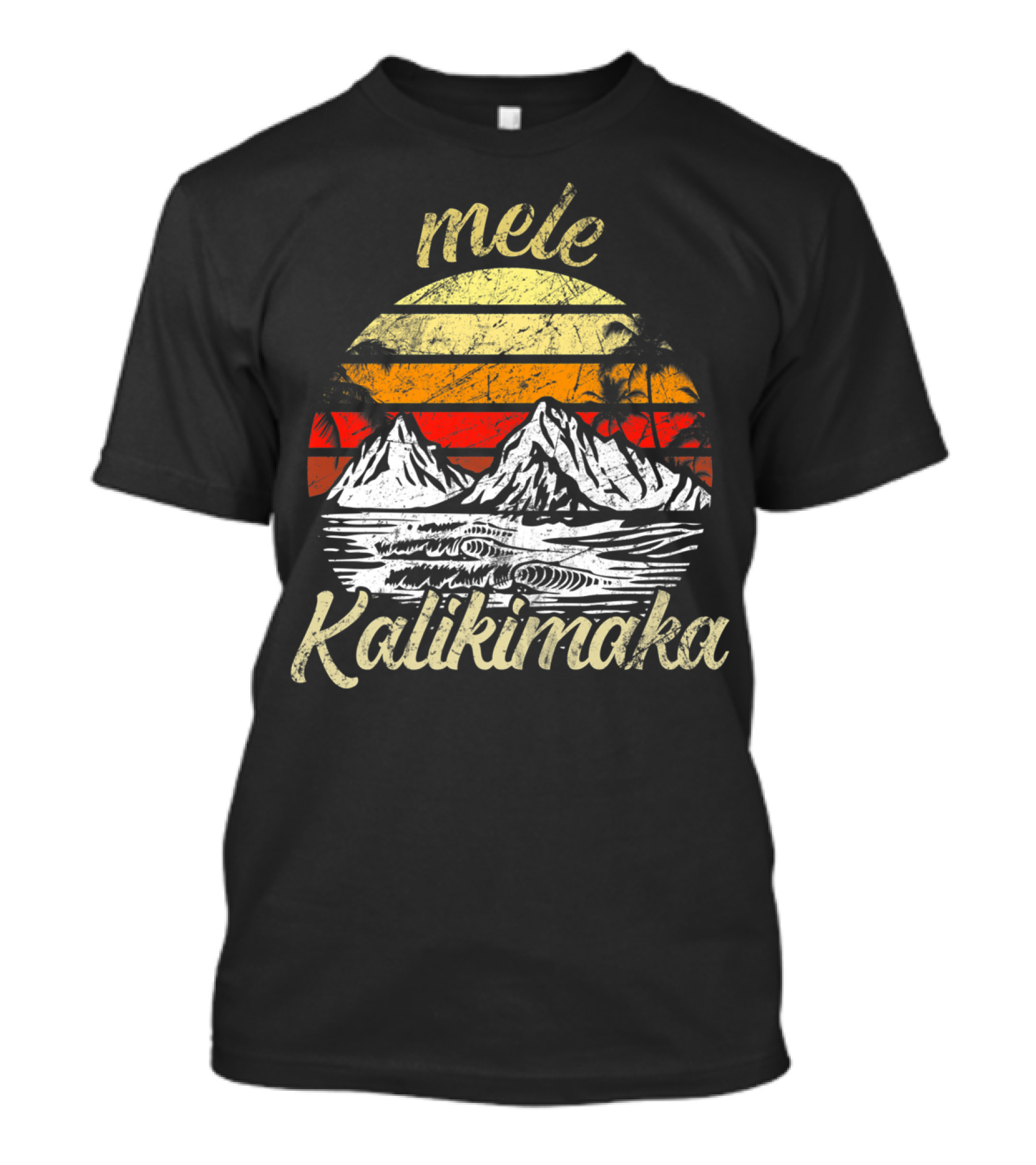 Mele Kalikimaka Hawaiian Christmas Sunset Mountain Scene T-Shirt