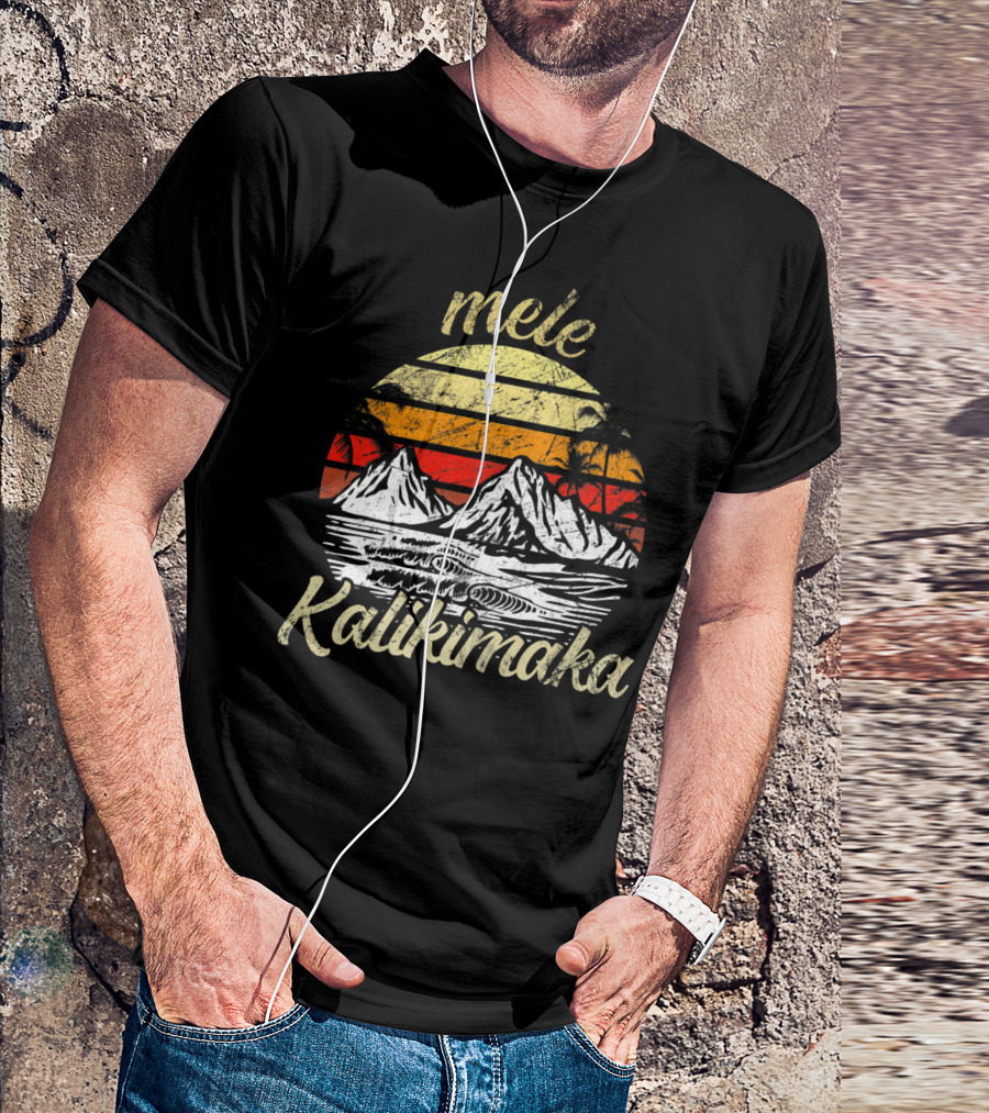 Mele Kalikimaka Hawaiian Christmas Sunset Mountain Scene T-Shirt