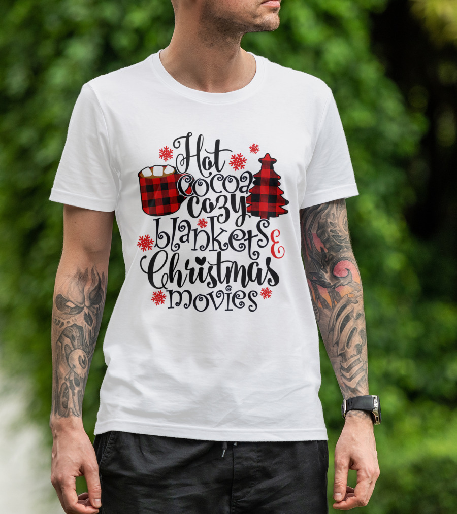 Hot Cocoa Cozy Blankets Christmas Movies Buffalo Plaid Festive T-Shirt
