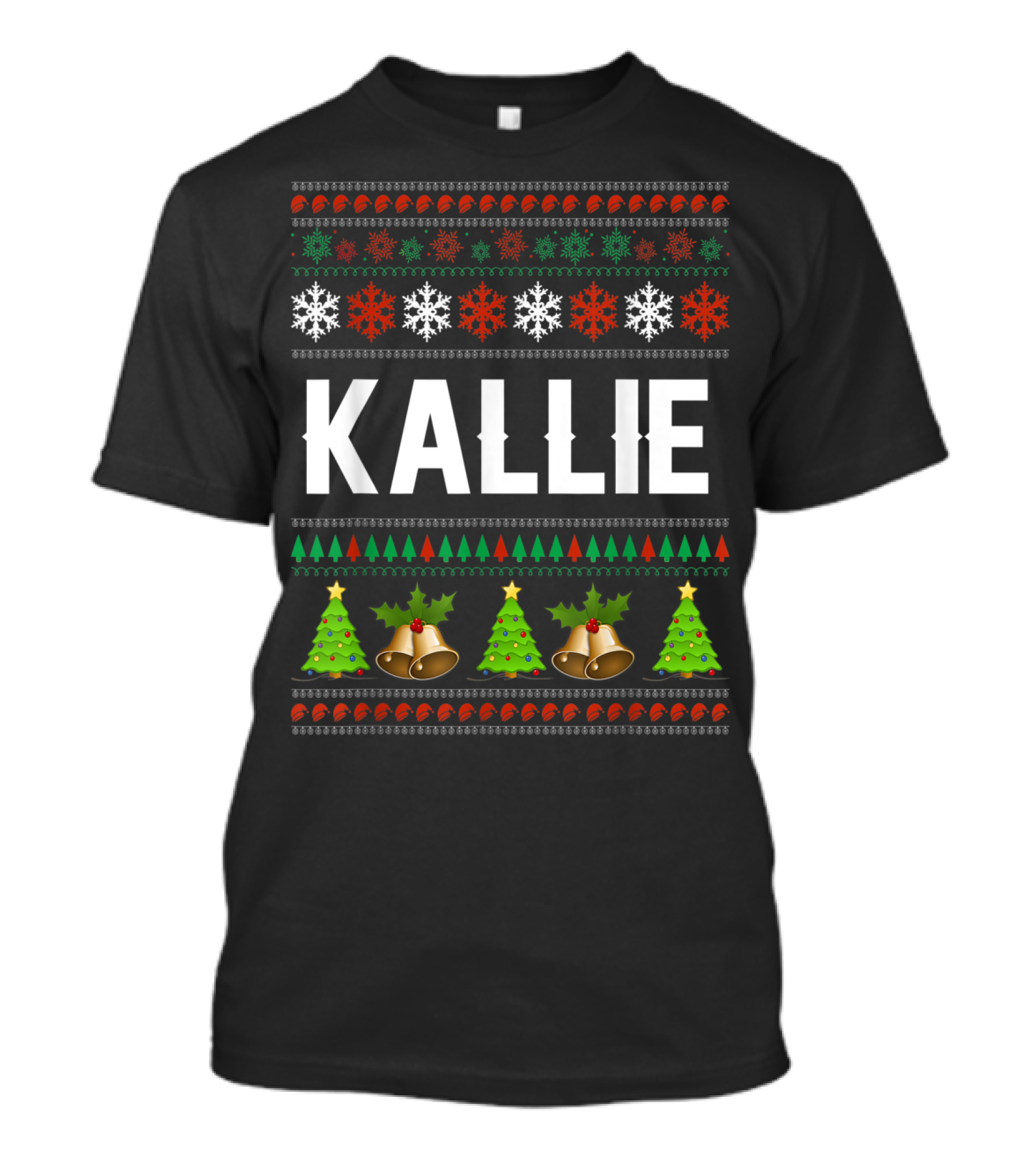 Kallie Christmas Snowflakes Trees Bells Festive T-Shirt