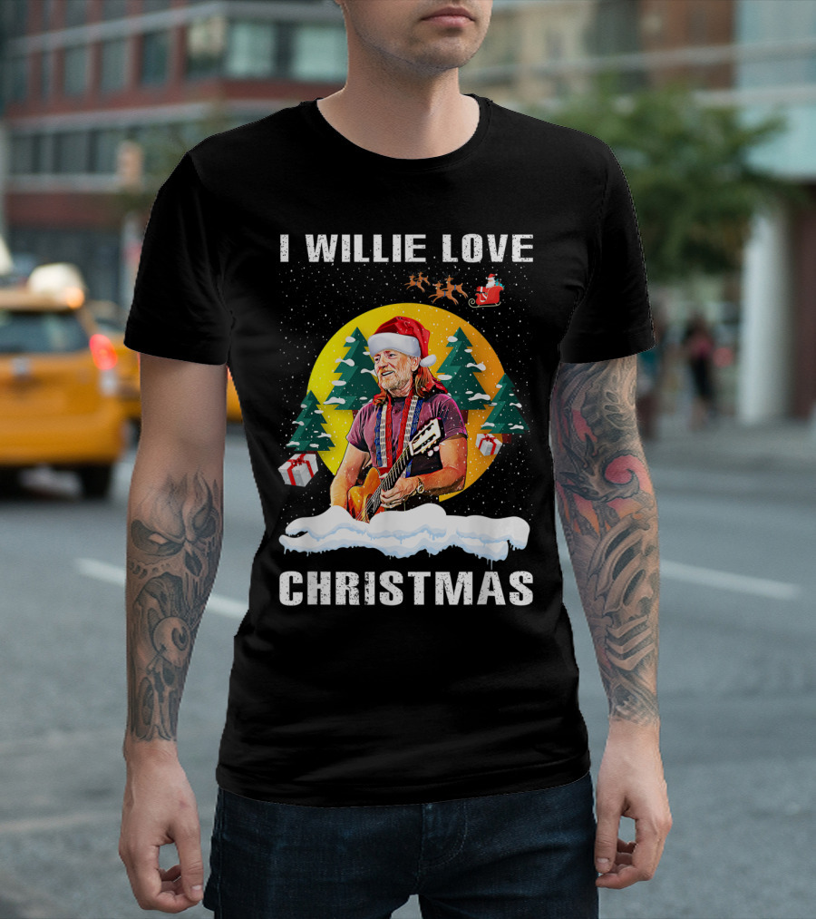 I Willie Love Christmas Santa Guitar Trees Snow Gifts T-Shirt
